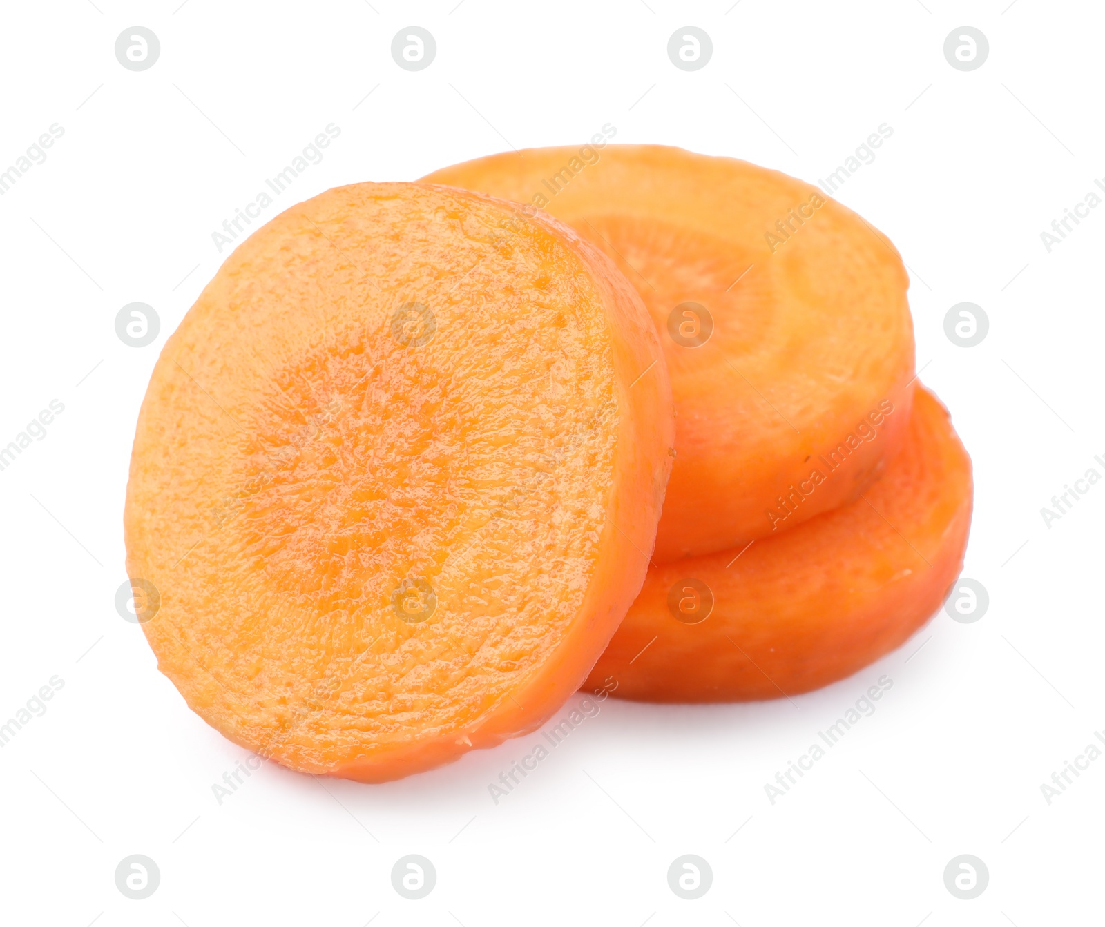 Photo of Slices of fresh ripe carrot isolated on white