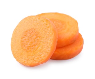 Photo of Slices of fresh ripe carrot isolated on white