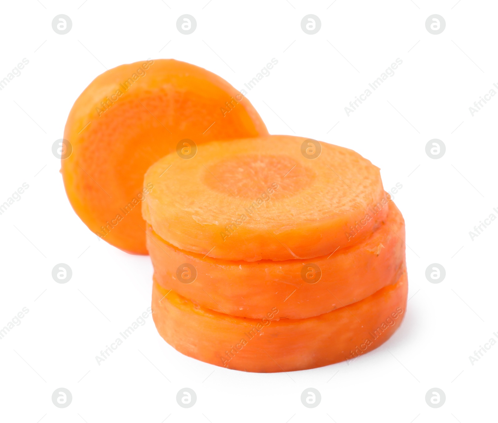 Photo of Slices of fresh ripe carrot isolated on white