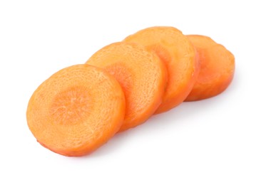 Photo of Slices of fresh ripe carrot isolated on white