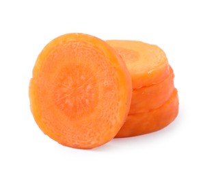 Photo of Slices of fresh ripe carrot isolated on white