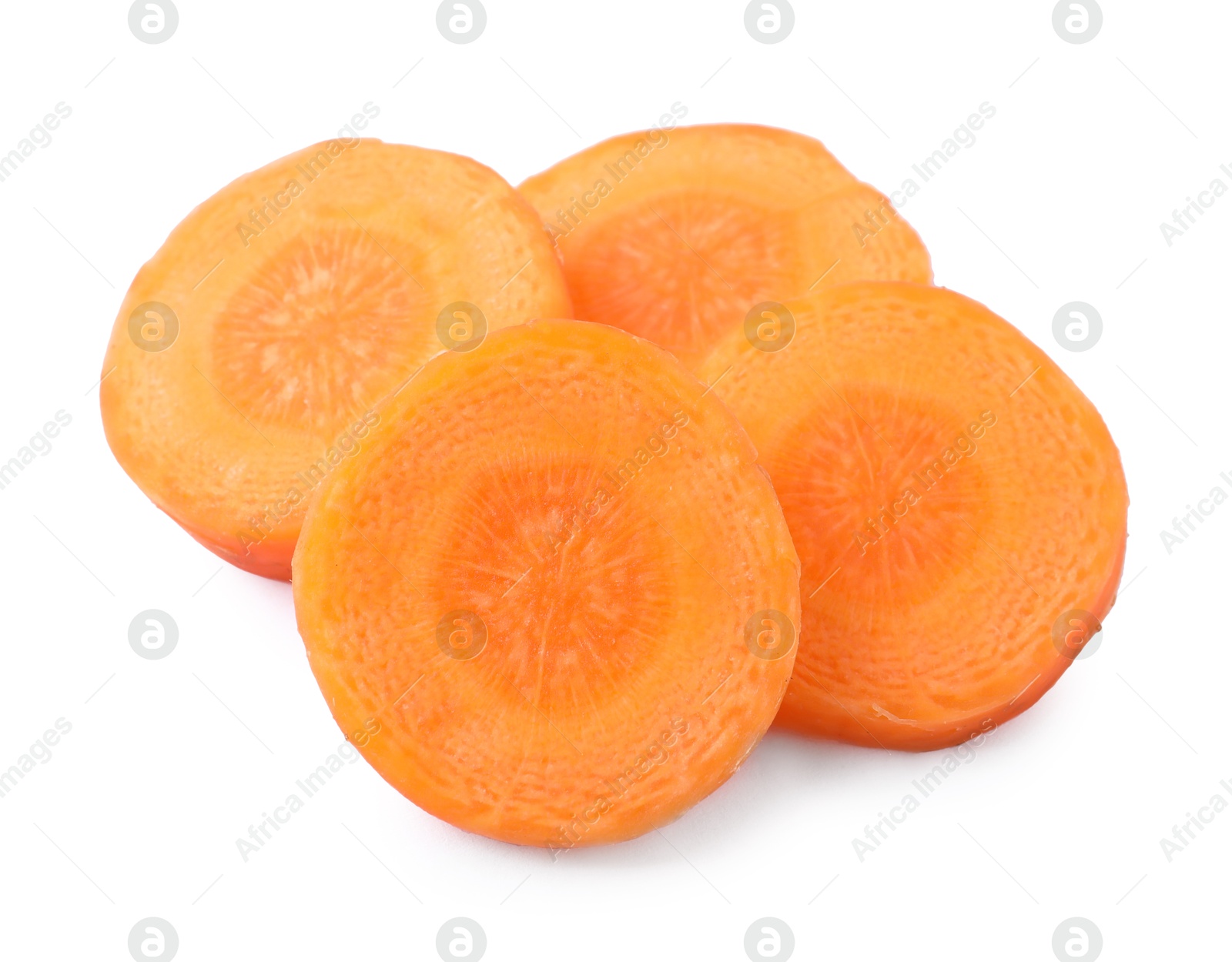 Photo of Slices of fresh ripe carrot isolated on white