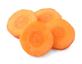 Photo of Slices of fresh ripe carrot isolated on white