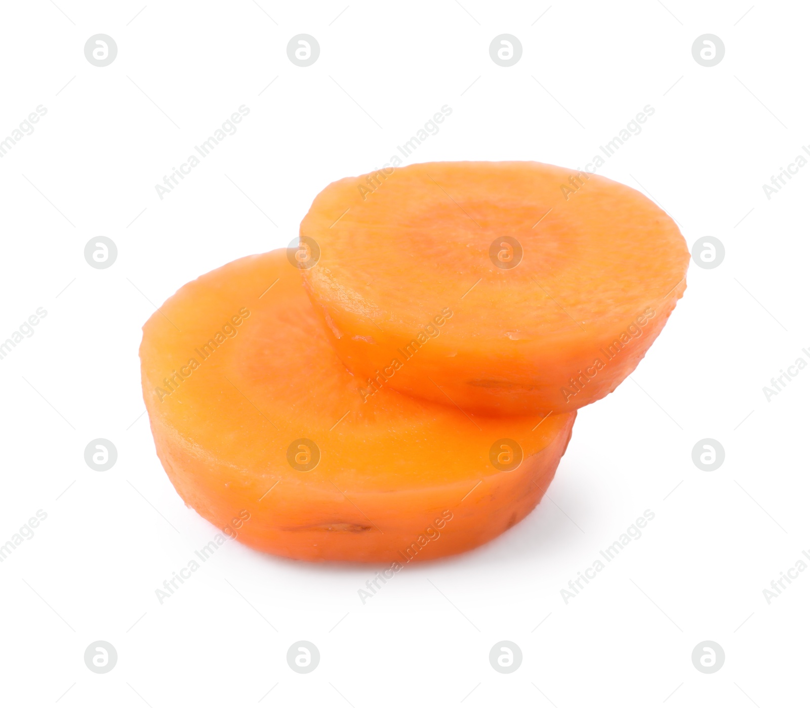 Photo of Slices of fresh ripe carrot isolated on white