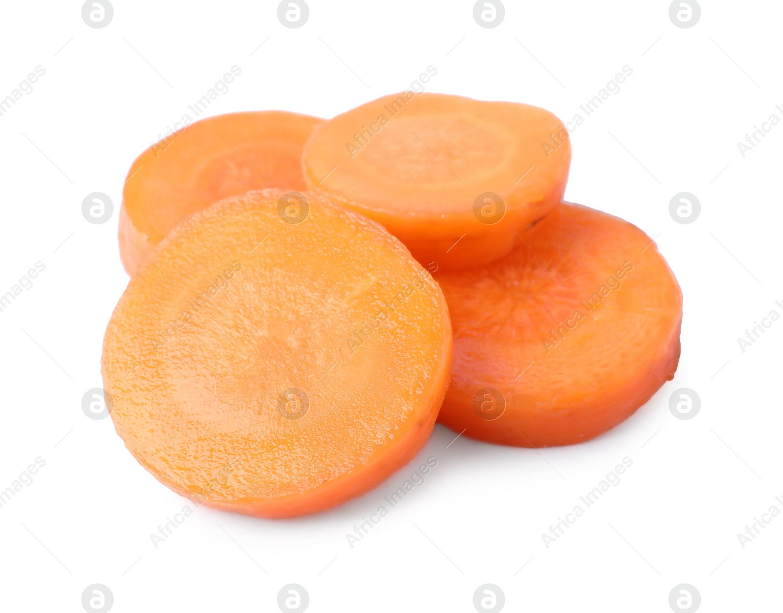 Photo of Slices of fresh ripe carrot isolated on white