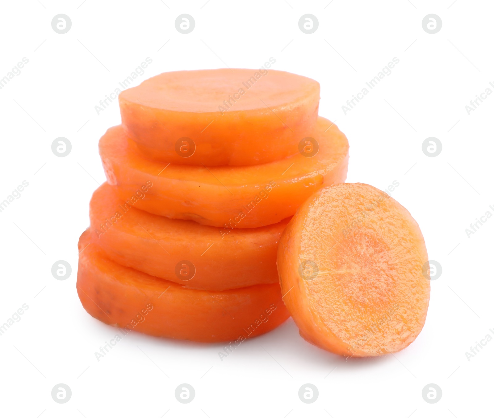 Photo of Slices of fresh ripe carrot isolated on white