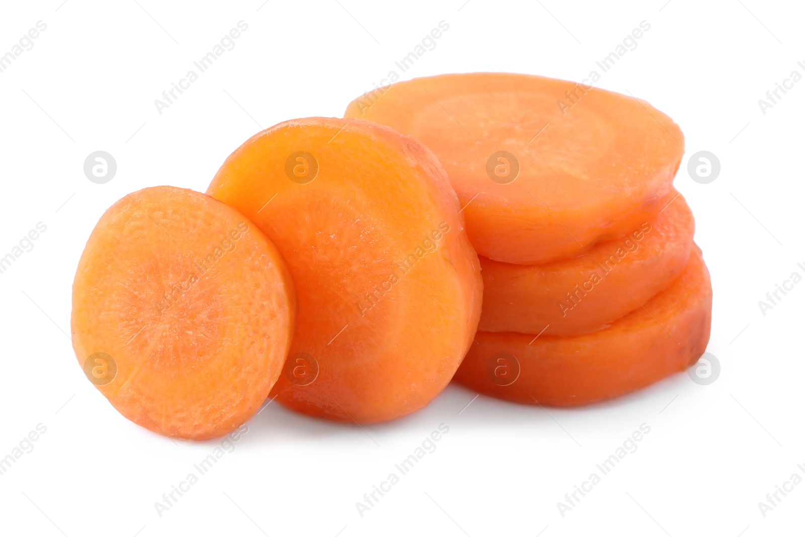 Photo of Slices of fresh ripe carrot isolated on white