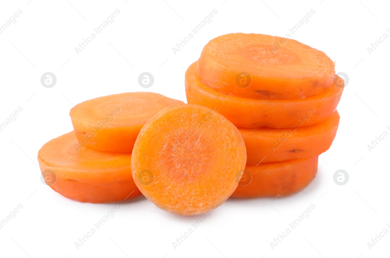 Photo of Slices of fresh ripe carrot isolated on white