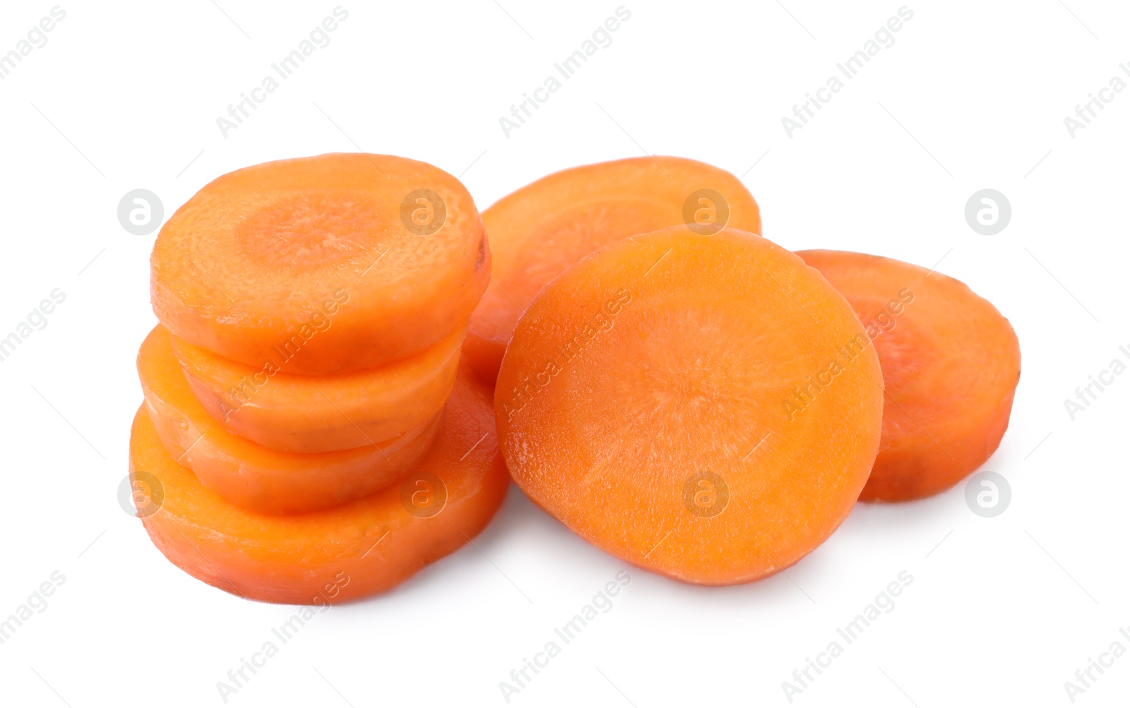 Photo of Slices of fresh ripe carrot isolated on white