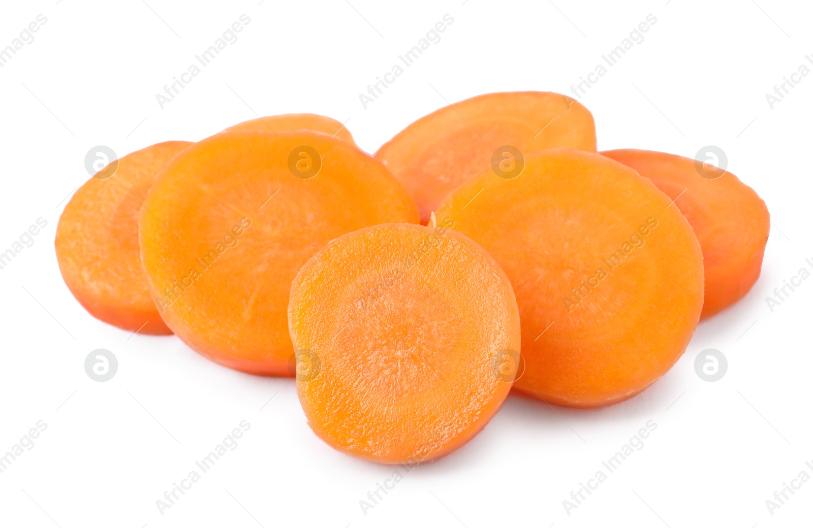 Photo of Slices of fresh ripe carrot isolated on white