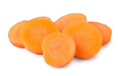 Photo of Slices of fresh ripe carrot isolated on white