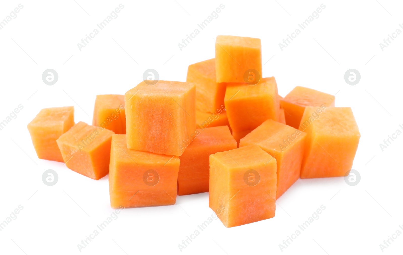 Photo of Pieces of fresh ripe carrot isolated on white