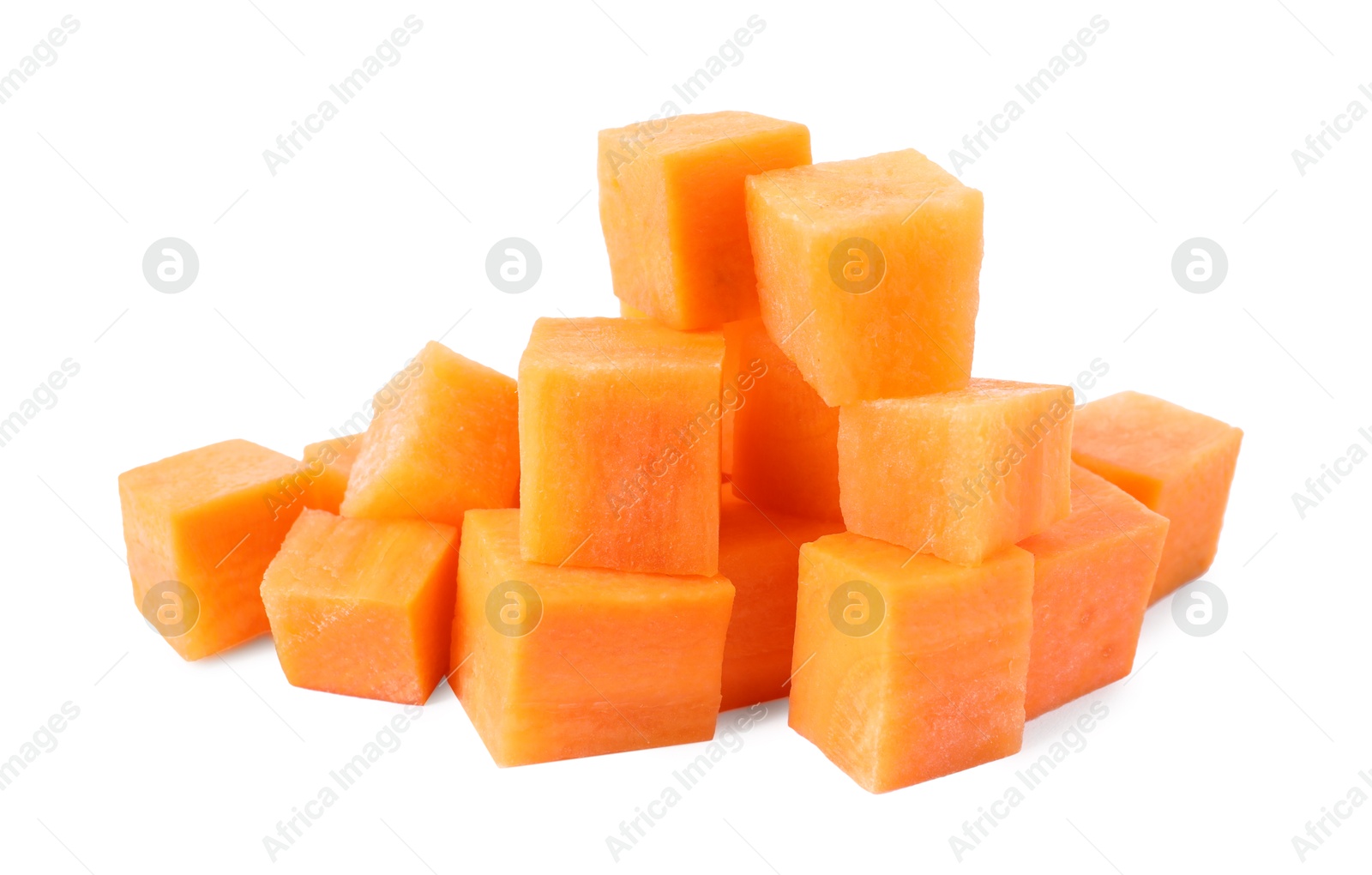 Photo of Pieces of fresh ripe carrot isolated on white