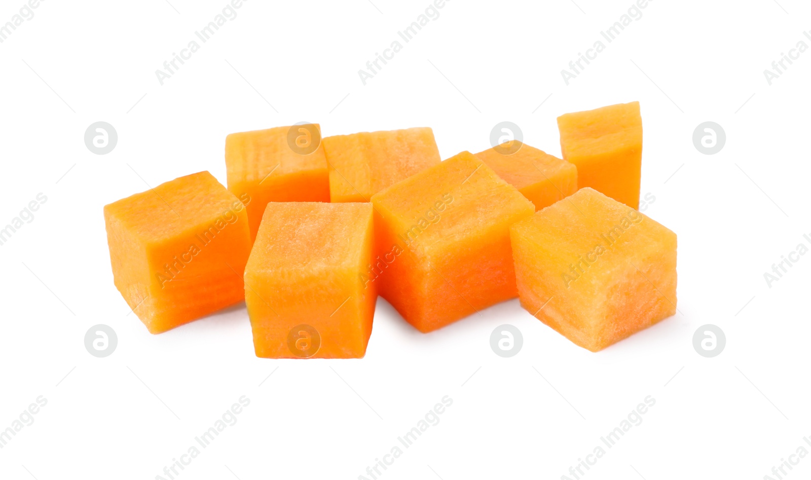 Photo of Pieces of fresh ripe carrot isolated on white