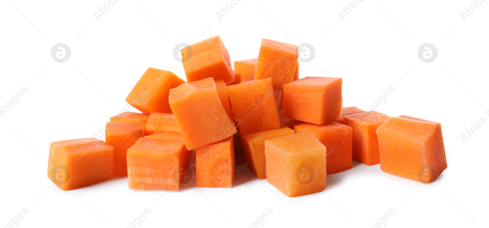 Photo of Pieces of fresh ripe carrot isolated on white