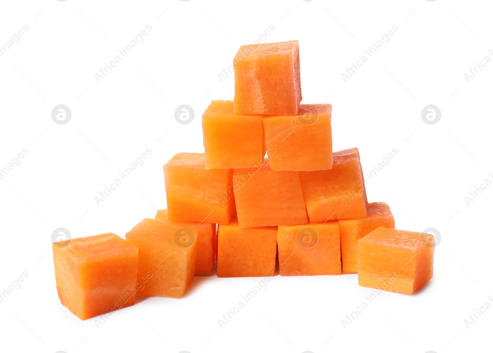 Photo of Pieces of fresh ripe carrot isolated on white