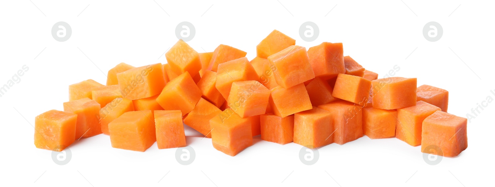 Photo of Pieces of fresh ripe carrot isolated on white