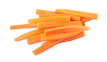 Photo of Fresh ripe carrot sticks isolated on white