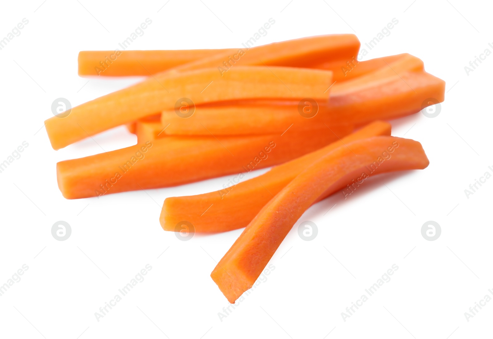 Photo of Fresh ripe carrot sticks isolated on white