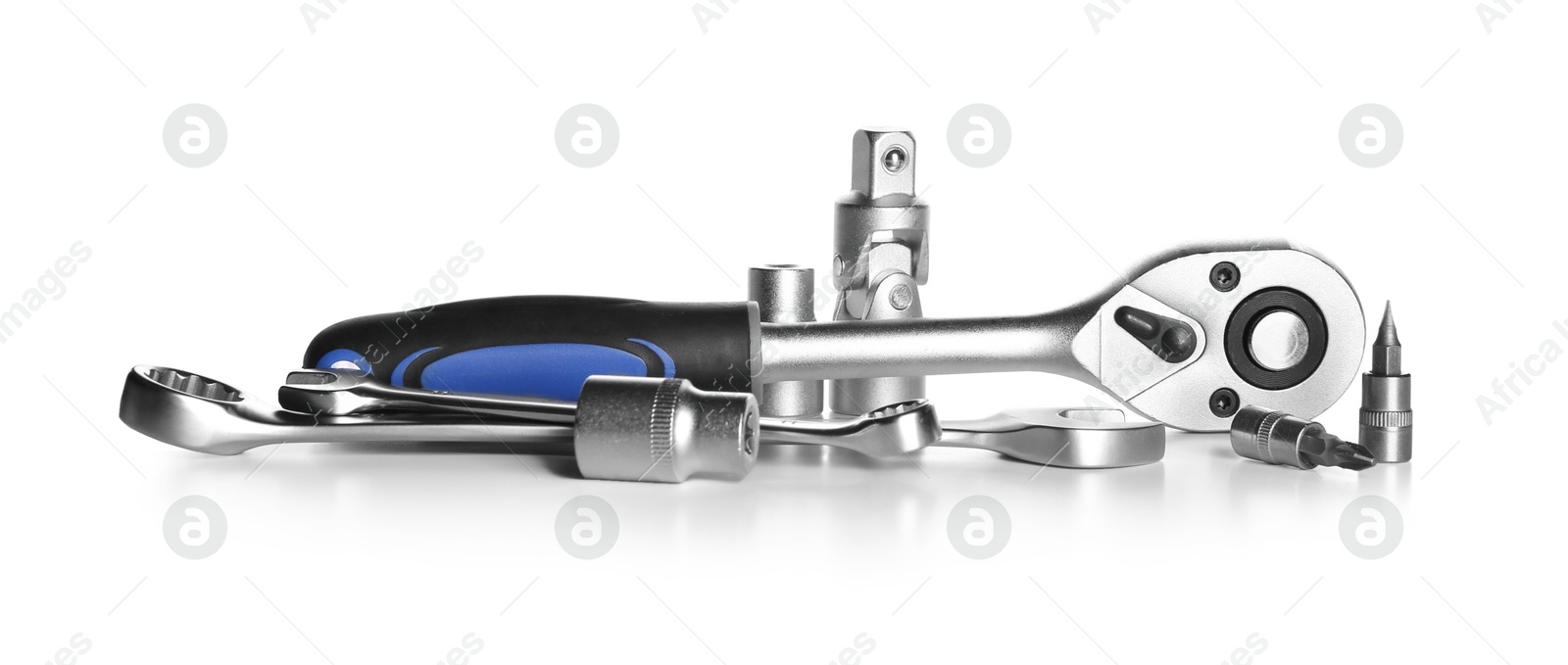 Photo of Set of auto mechanic's tools isolated on white