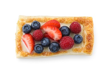 Photo of Tasty puff pastry with berries isolated on white