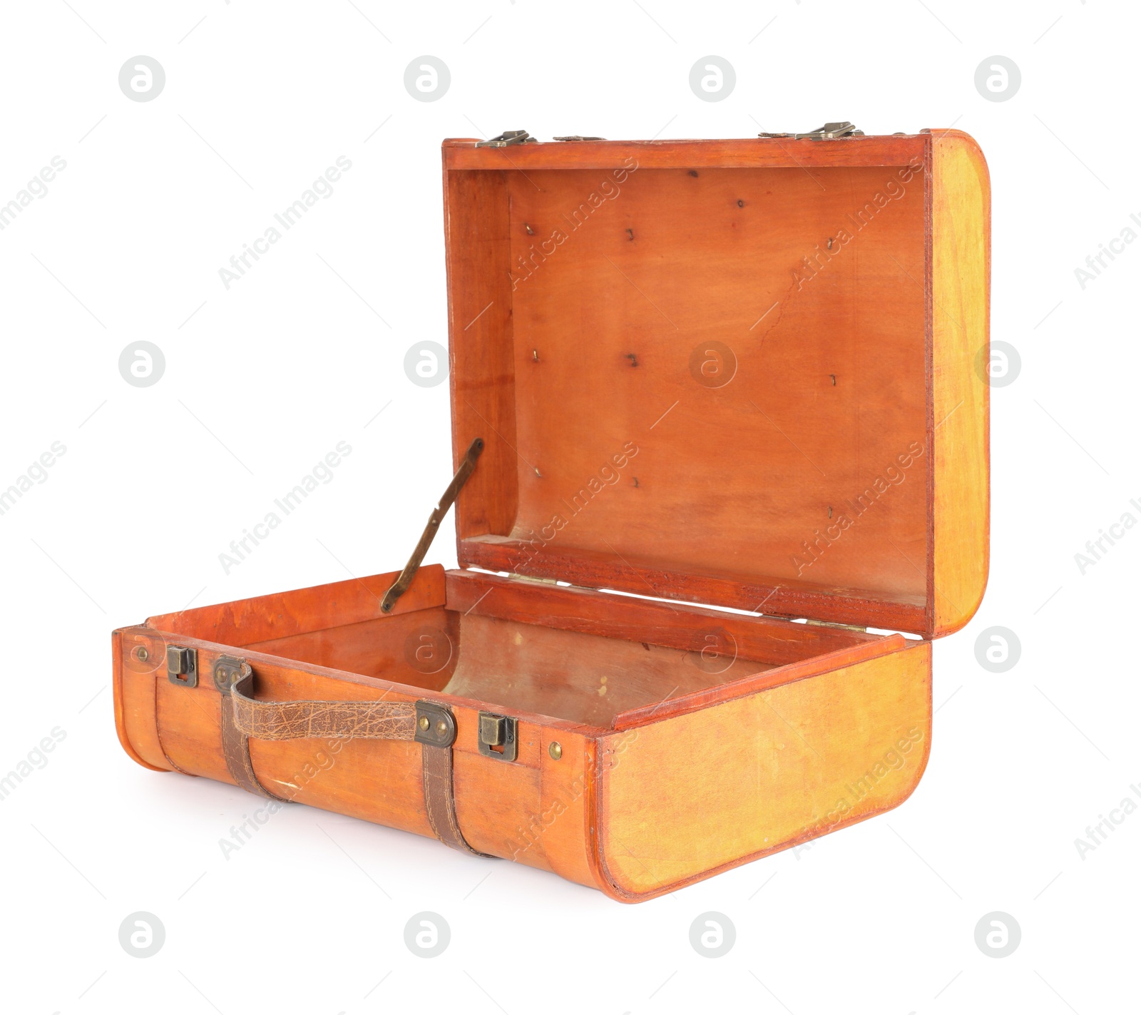 Photo of One new wooden suitcase isolated on white