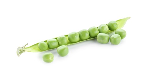 Photo of Green fresh peas and pod isolated on white