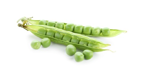 Photo of Green fresh peas and pods isolated on white