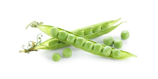 Photo of Green fresh peas and pods isolated on white