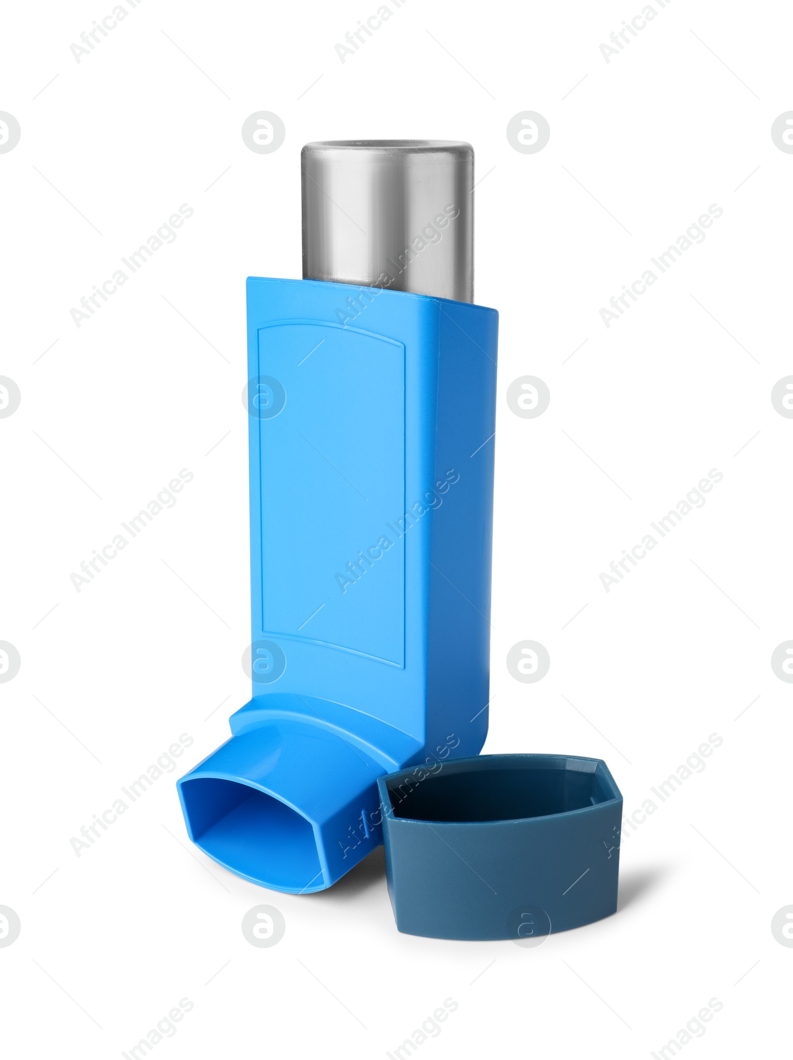 Photo of One inhaler isolated on white. Asthma treatment