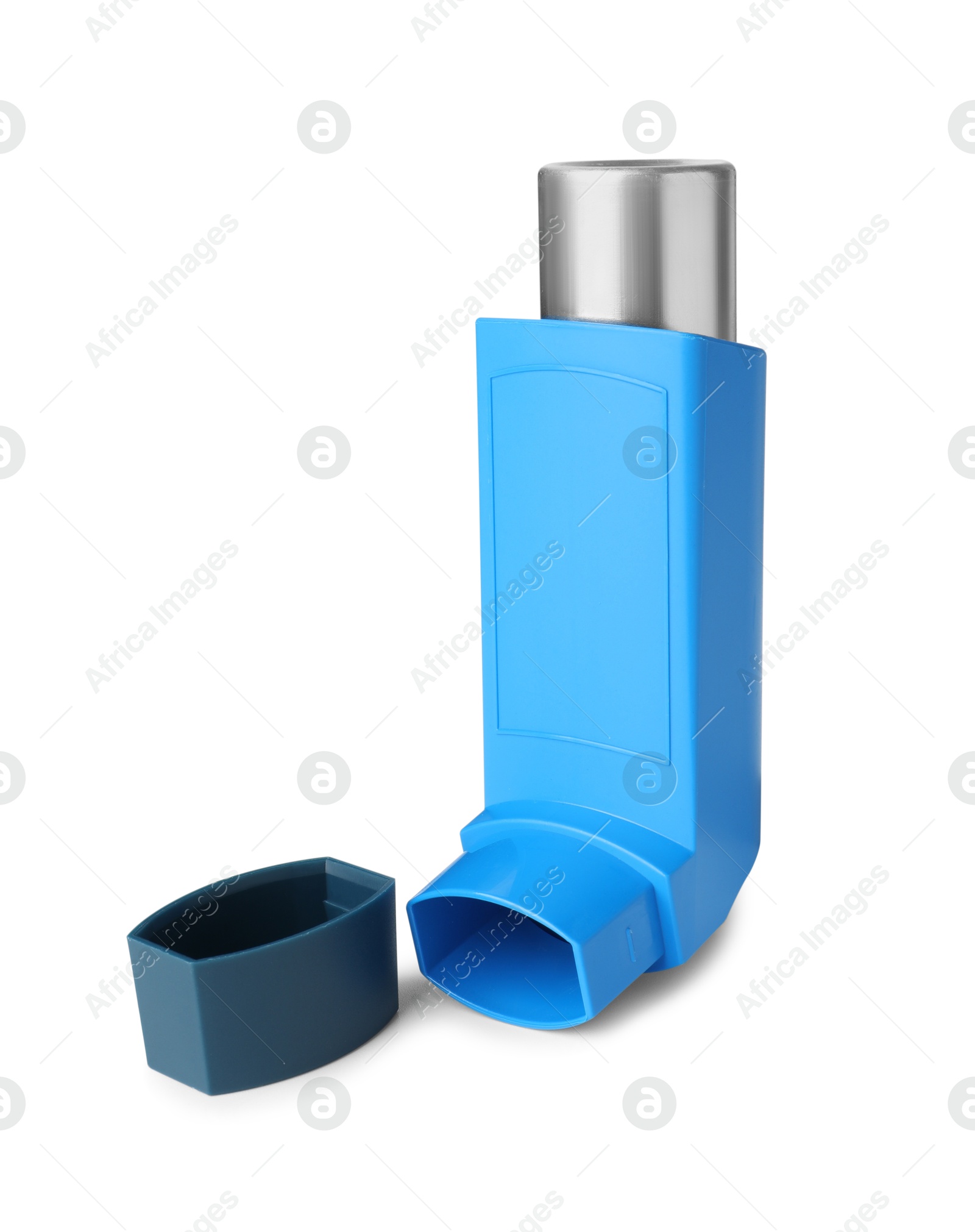 Photo of One inhaler isolated on white. Asthma treatment