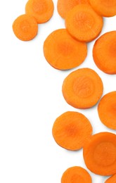 Slices of fresh ripe carrot isolated on white, top view