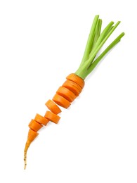 Photo of Slices of fresh ripe carrot isolated on white, top view