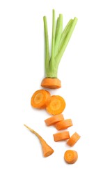 Photo of Slices of fresh ripe carrot isolated on white, top view