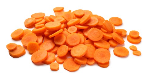 Photo of Slices of fresh ripe carrot isolated on white