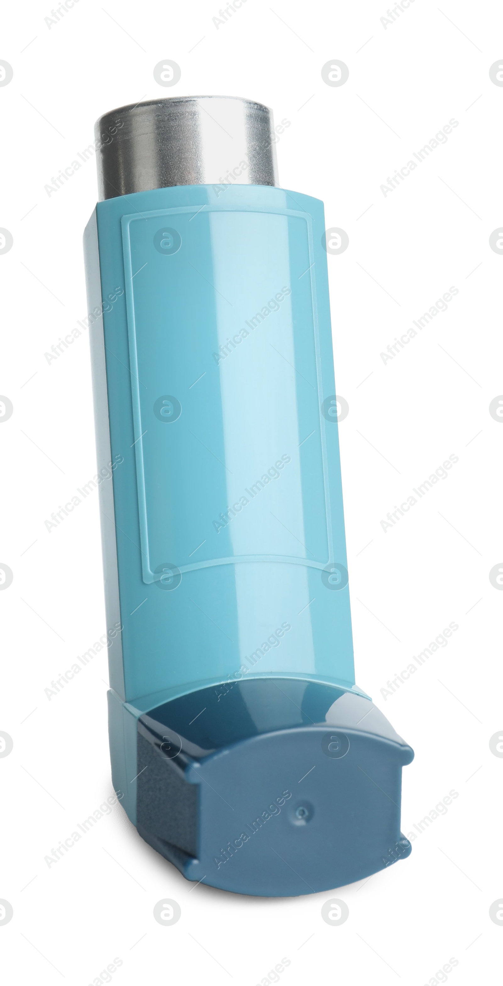 Photo of One inhaler isolated on white. Asthma treatment