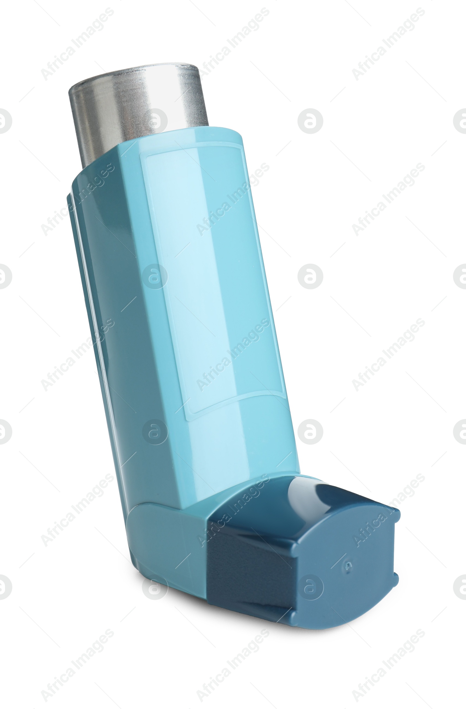 Photo of One inhaler isolated on white. Asthma treatment