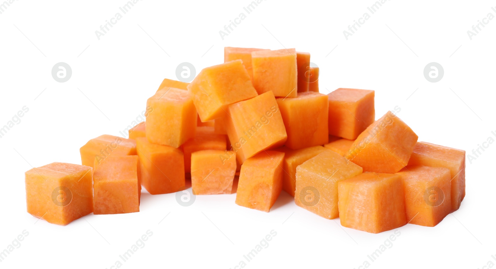 Photo of Pieces of fresh ripe carrot isolated on white