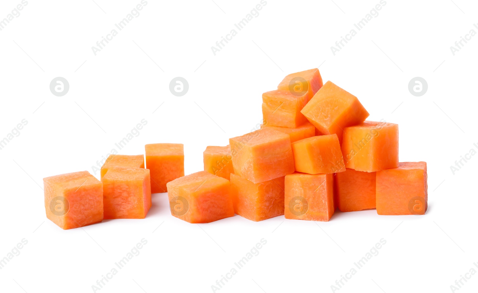 Photo of Pieces of fresh ripe carrot isolated on white