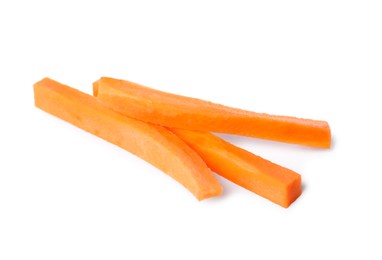 Photo of Fresh ripe carrot sticks isolated on white