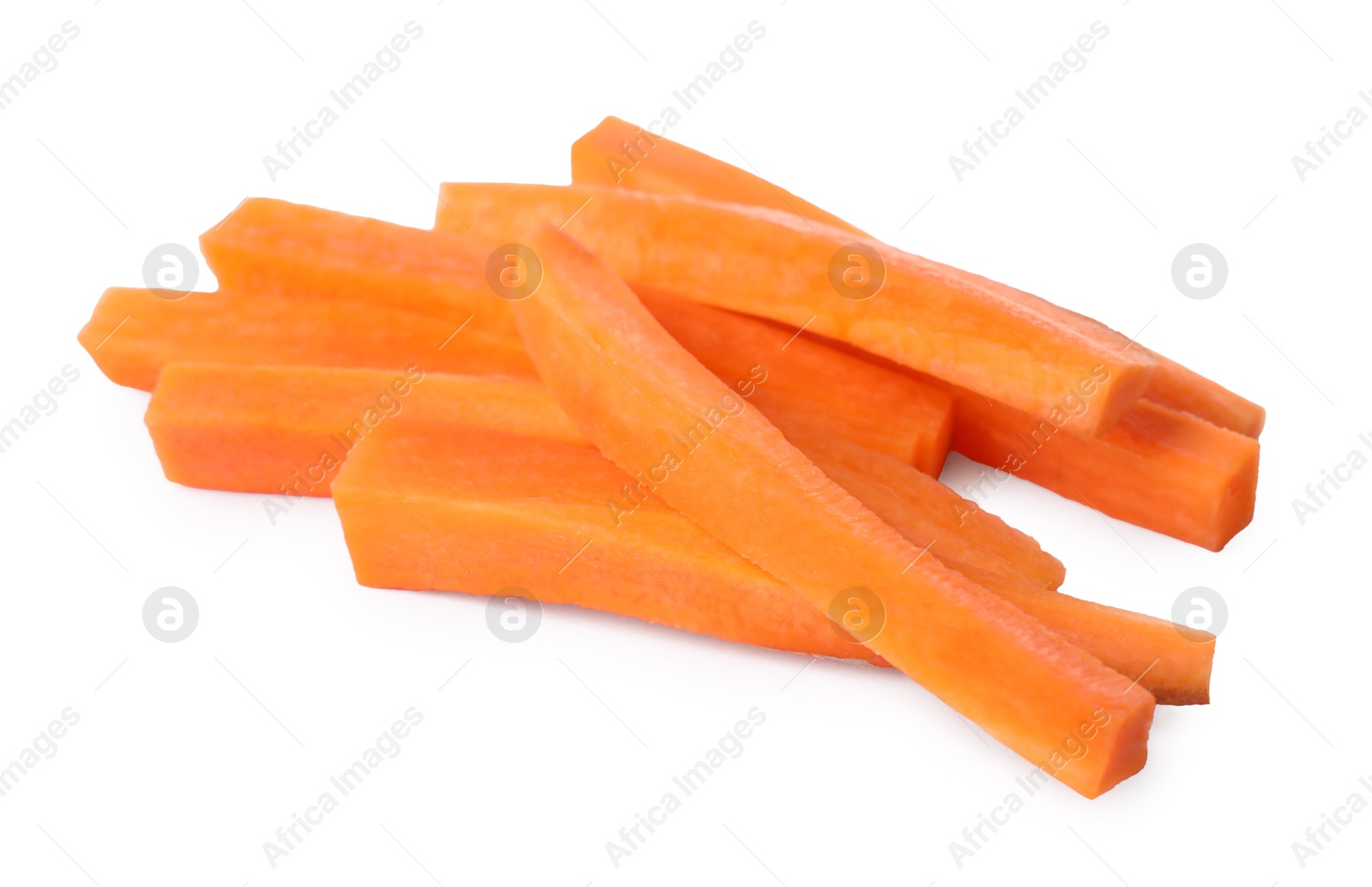 Photo of Fresh ripe carrot sticks isolated on white