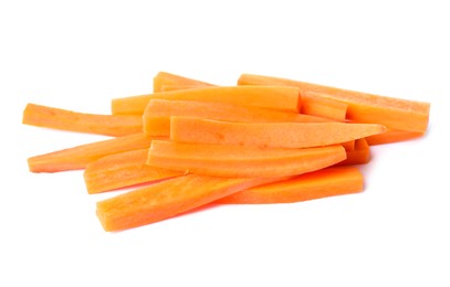 Fresh ripe carrot sticks isolated on white