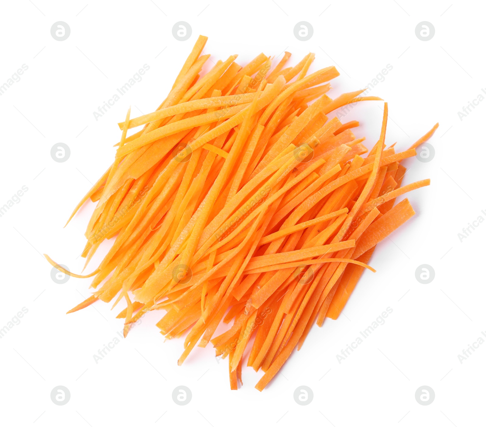 Photo of Cut fresh ripe carrot isolated on white, top view