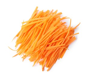 Photo of Cut fresh ripe carrot isolated on white, top view