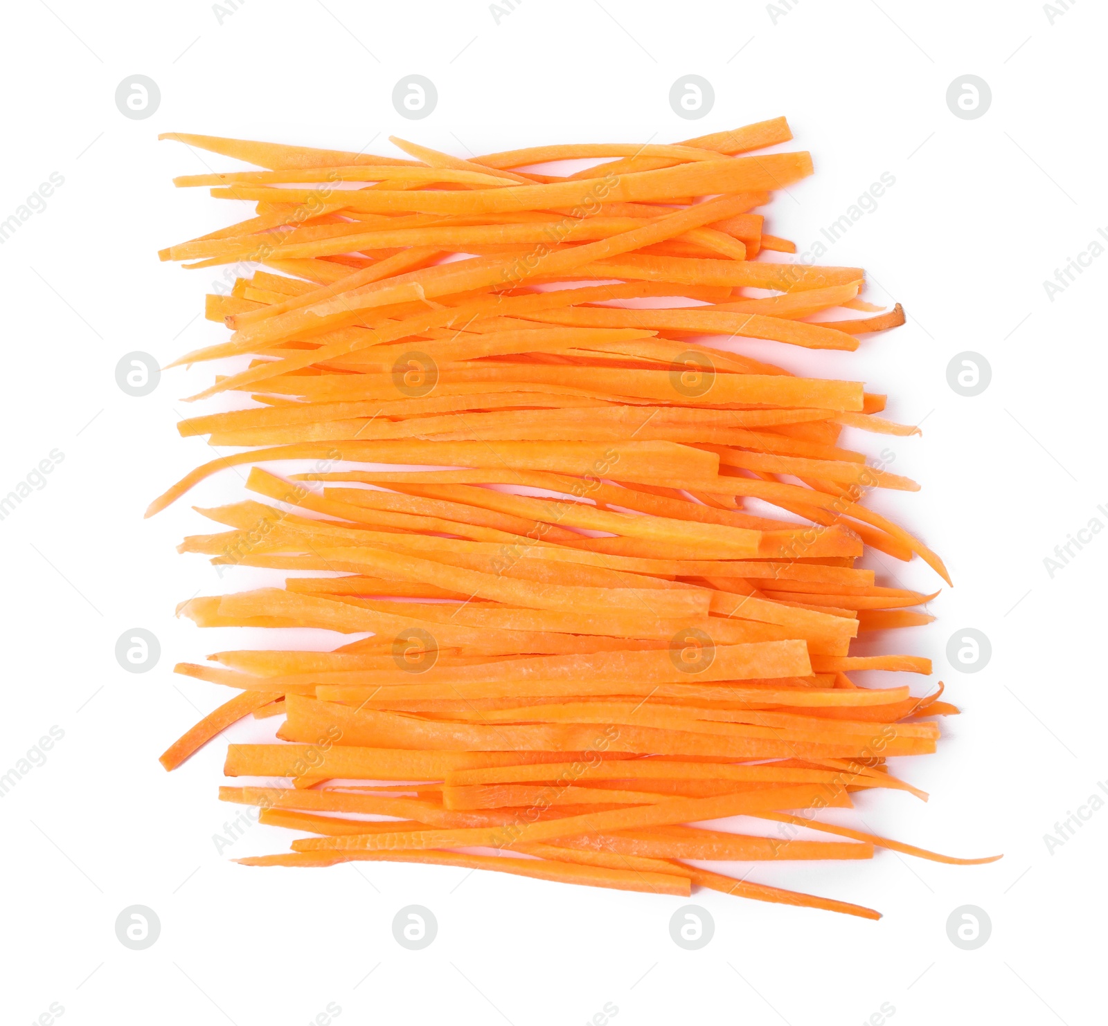 Photo of Cut fresh ripe carrot isolated on white, top view