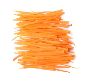 Cut fresh ripe carrot isolated on white, top view