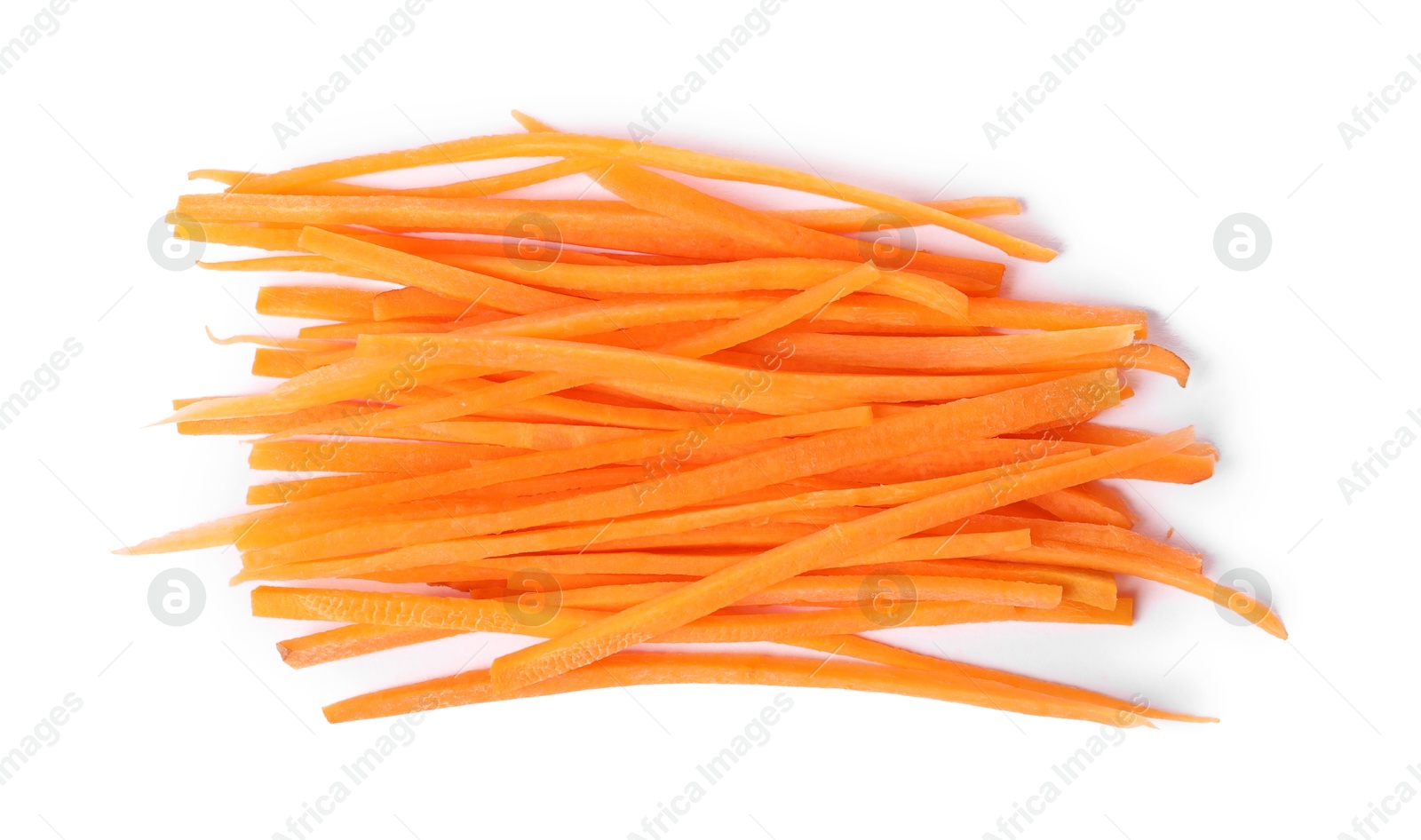 Photo of Cut fresh ripe carrot isolated on white, top view