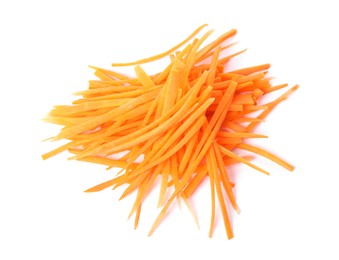 Cut fresh ripe carrot isolated on white, top view