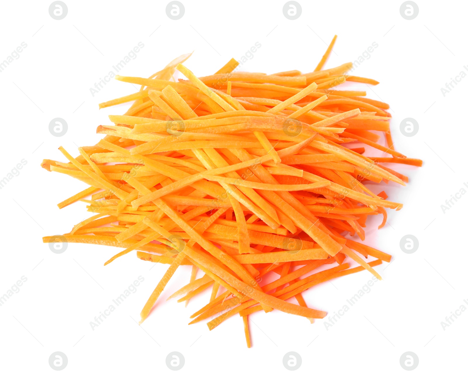 Photo of Cut fresh ripe carrot isolated on white, top view