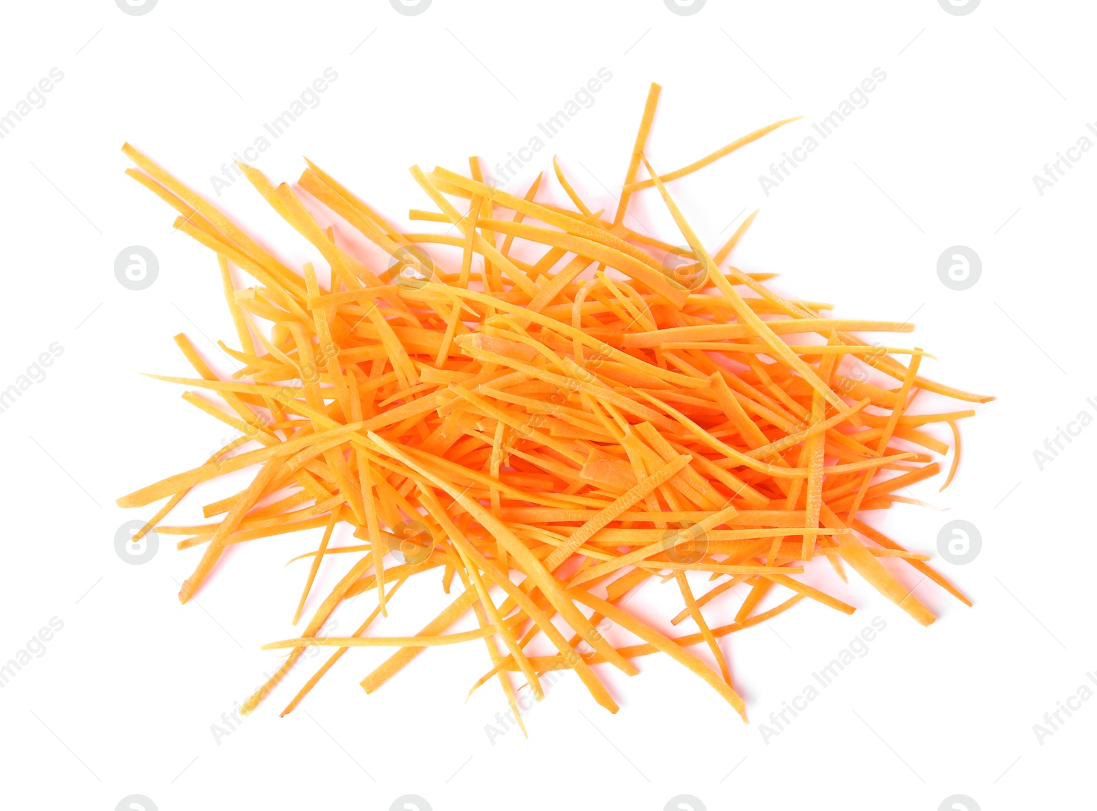 Photo of Cut fresh ripe carrot isolated on white, top view